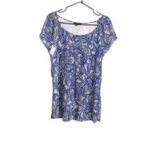 Tamara H Office Top, Blue & White, Flowing, Airy